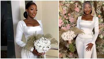 Wedding fashion: Internet users gush over lady's outfit choice for her court union