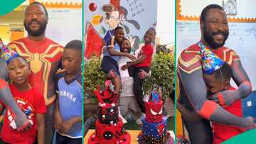 Father wears Spiderman costume for son’s 8th birthday in school, prays for him in cute video