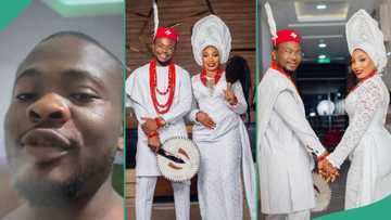 "Marriage is Sweet": Nigerian Man Eat Rice And Stew With Relish As Wife Serves Him Food in Bed