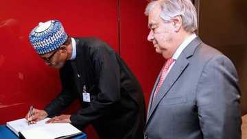 Shugaban kasa Muhammadu Buhari ya gana da babban sakataren majalisar dinkin duniya UN (Hotuna)