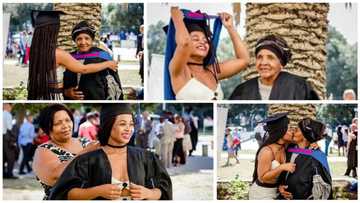 Back to school? Funky grandmother spotted wearing a convocation gown (photos)