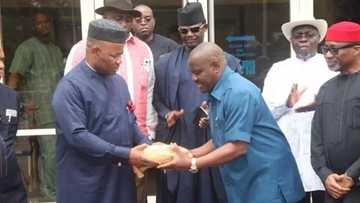 Drama of the century as Wike, Akpabio throw jabs before Buhari in Rivers