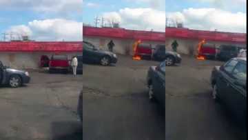 Angry lady set cheating boyfriend's car on fire (Video)