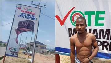 An cafke wani matashi yayin da yake lalata allon takarar Buhari (hotuna)