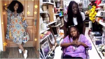 Uriel of BBNaija pushes her mother in a wheelchair, takes her shopping (photos, video)