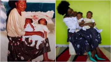 Woman creates an old photo of her mom as she cradles her twin babies