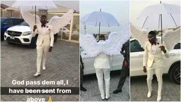 Nigerian man spotted in strange outfit, wears 'angel wings' to a party (video)