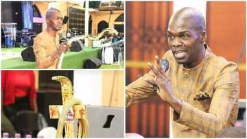 South African prophet who makes members eat grass and drink petrol spotted using snake for miracle in church