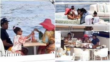 Photos of Beyonce and Jay-Z relaxing on a N65b luxury yacht with their 3 children