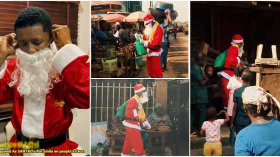 “Omo better, owo inu shaka”: Small Doctor enters market disguised as father Christmas, gifts children money
