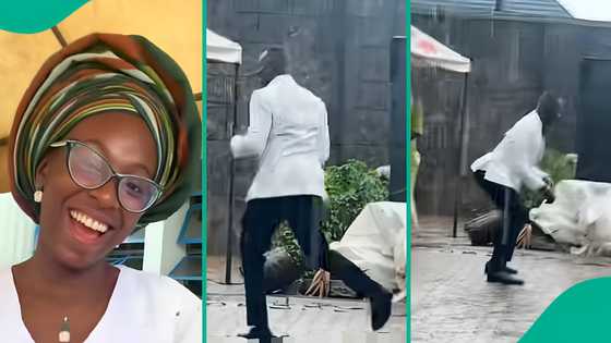 "Rain no fit spoil my day": Groom entertains guests with dance steps under heavy rain, video trends