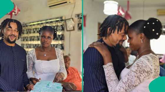 Nigerian lady's court wedding photos go viral as many ladies observe similar thing about her husband