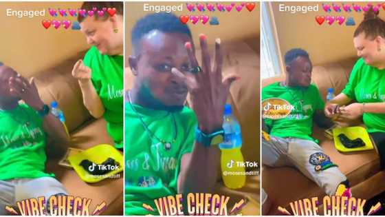 "Na diamond ring": Nigerian man emotional as Oyinbo lover engages him in video, shows off his hand