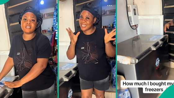 Shop owner who bought big freezer that uses solar energy mentions price, shows battery she installed