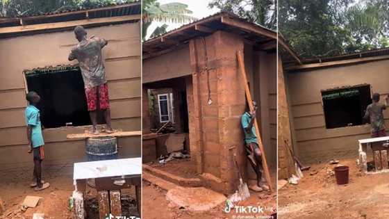 "Stop waiting for millions": Nigerian man builds portable house with small money, plasters wall with cement