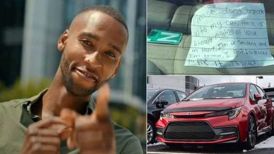 "It will chase robbers away": Smart Nigerian man who bought new car places written note on glass, photo trends