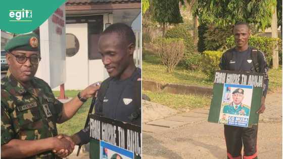 Photos emerge as young man trek from Gombe to Abuja in honour of CDS Musa