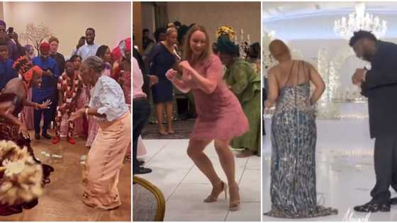 3 wedding moments that went viral, one is a video of pretty Oyinbo lady in short gown & heels whining waist