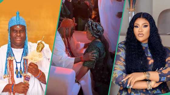Ooni of Ife receives due honour from actress Nkechi Blessing as the meet at event: “Na him go marry u”