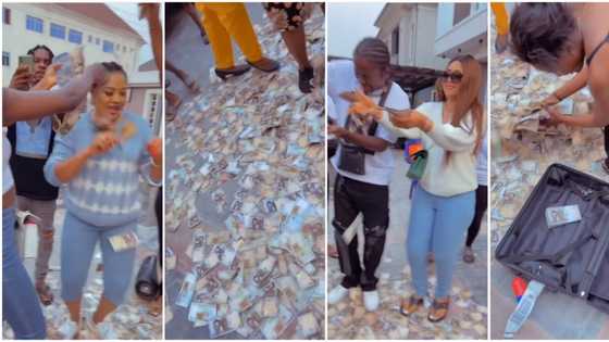 “I want you to be happy always”: Video as Regina Daniels rains cash on mum’s birthday, shares touching message