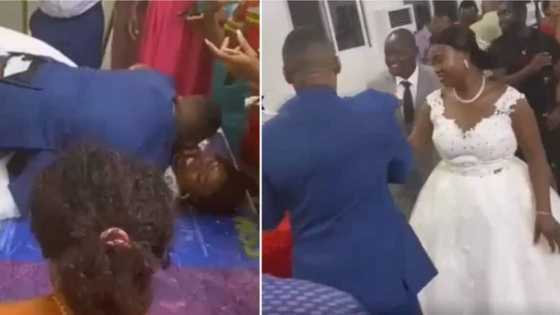 Groom whines his waist on bride in bedroom romance at their wedding reception, video causes stir