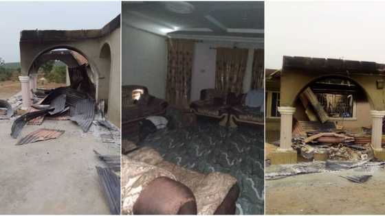 Lady cries out as hoodlums set her father's house ablaze, seeks Nigerians' help after losing everything