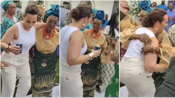 "She got moves": Old woman in wrapper dances with Oyinbo lady, video of their sweet steps goes viral
