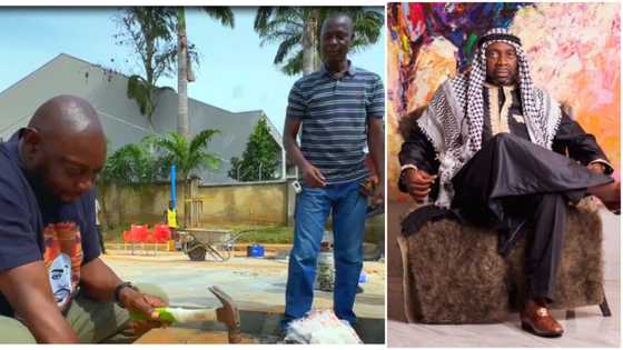 Funny video as Segun Arinze displays carpentry skills, loses $100 stake in hit the nail challenge