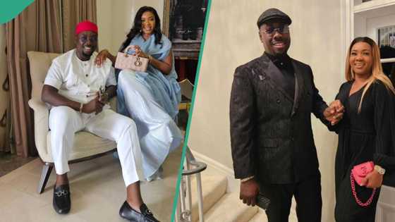 "Phenomenal couple": Obi Cubana admires wife's lovely dress, shows her off, netizens applaud them