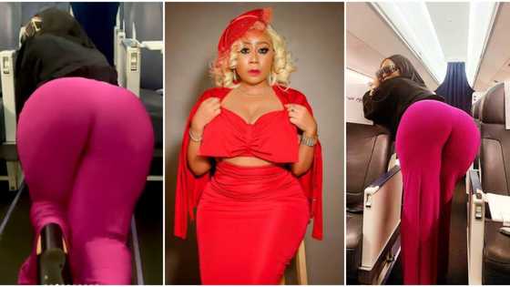 “No cause turbulence”: Fans react to clip of Moyo Lawal crawling on a flight while flaunting her assets