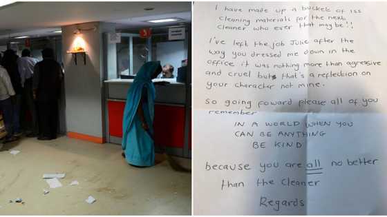 Woman who works as bank cleaner finally dumps job after 35 years, drops heart-touching note for her awful boss