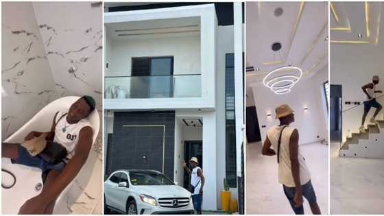 Comedian Ogb sheds tears inside bathtub as he becomes homeowner in Lekki, shares photos, video of new property