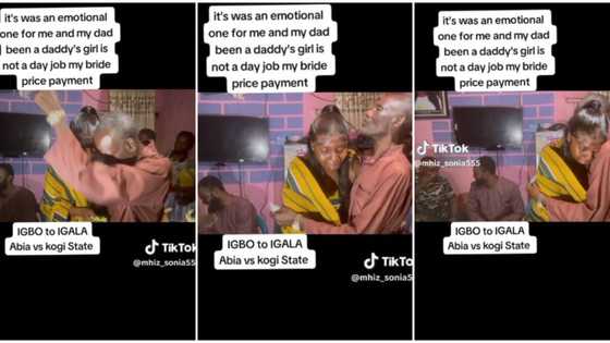 "Can never be my dad": Nigerian lady & father burst into tears in video as suitor pays her bride price in full