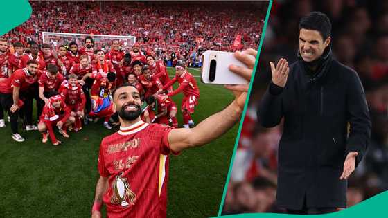 Arsenal manager Mikel Arteta reacts to Liverpool's Premier League title victory