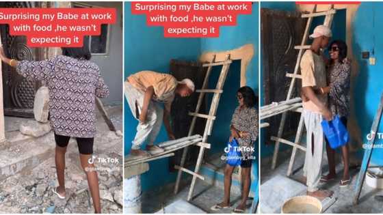 "Not me crying": Nigerian lady surprises her painter boyfriend with food at work, emotional video melts hearts