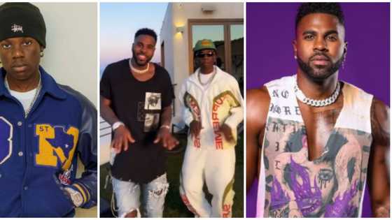 Video of American pop star Jason Derulo and Rema dancing to singer's Calm Down jam