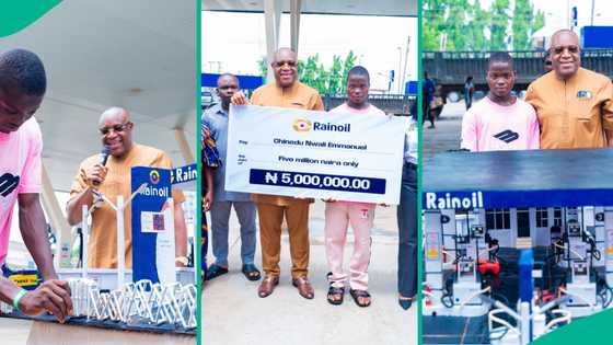 Businessman finds SS1 boy who built filling station replica, gives him N5 million and scholarship