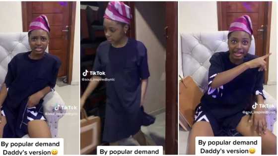 "She studied you guys well": Nigerian girl acts like her dad perfectly in video, stuns her mum & people online
