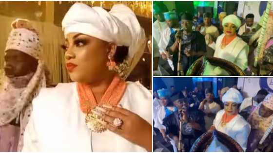 Sotayo Gaga storms party like royalty with decorated guards, sprays KWAM1 as he praises her