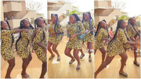 "You all gained admission into same school?" Triplets in matching ankara gowns & braids shake waists