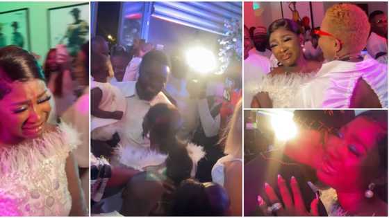 Mercy Johnson bursts into tears, kneels down to thank husband as he throws surprise birthday party for her