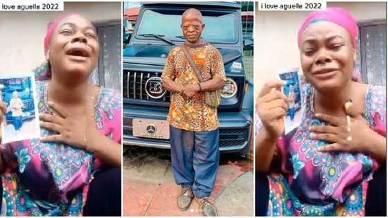 I don't want a young man: Pretty lady prints Aguba's photo, pleads with actor to marry her, she cries in video