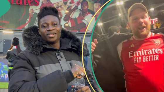 Arsenal vs Porto: Excited Oyinbo celebrates with Pastor Remote at Emirates, hugs him in sweet video