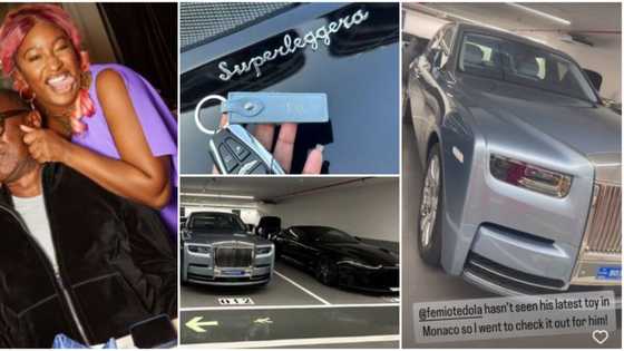 "His latest toy": Cuppy proudly shows off dad's brand new Rolls Royce and his Aston Martin Superleggera