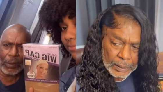 Grandpa wears women's wig in video, laughs as he supports his granddaughter's hairdressing business