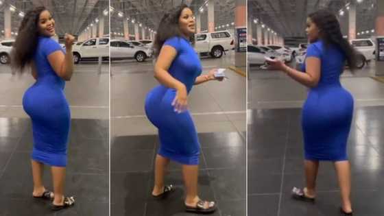"She too like shakara": Thick lady turns her back for everyone at car park, men praise her, video trends