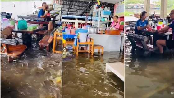 "People dey suffer": Customers storm flooded restaurant to eat, video stirs mixed reactions