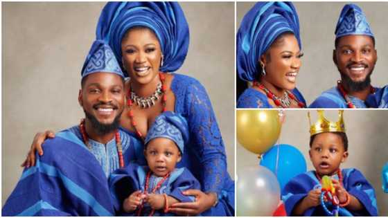 BBNaija's Tobi Bakre and wife send fans gushing as they unveil 1-year-old son's face in cute family photos
