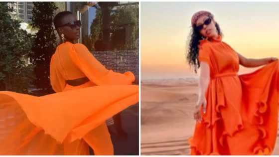 Orange glory: BBNaija stars Saskay and Nini slay in gorgeous outfits in Dubai