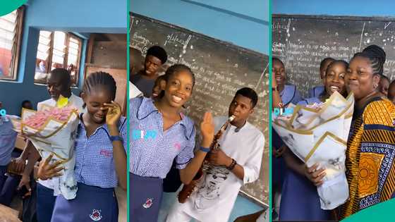 Parents storm daughter's class with money bouquet, cake to celebrate her 15th birthday, many react